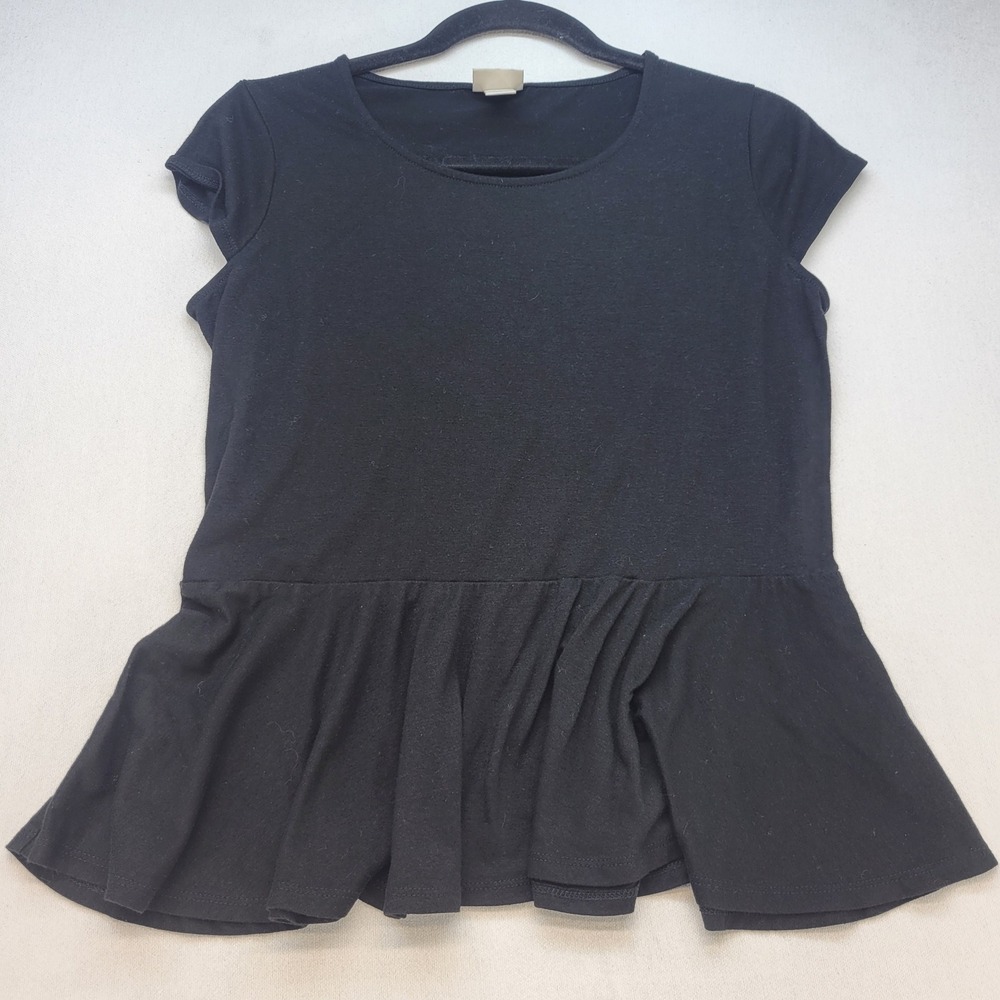 Mossimo Peplum Top Womens Large Black Cap Sleeve Crew Neck Blouse